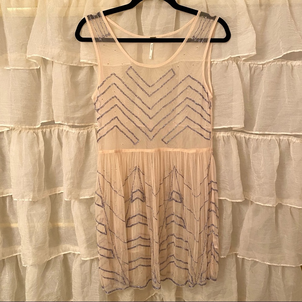 Free People Bead Embellished Sheer Slip Dress